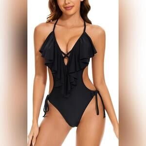 NWT LXheysea One Piece Flounce Coutout Monokini Swimsuit, Large